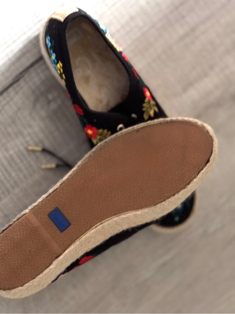 Keds Rifle Paper Black Embroidered Floral Espadrille Platform Sneaker Womens 9